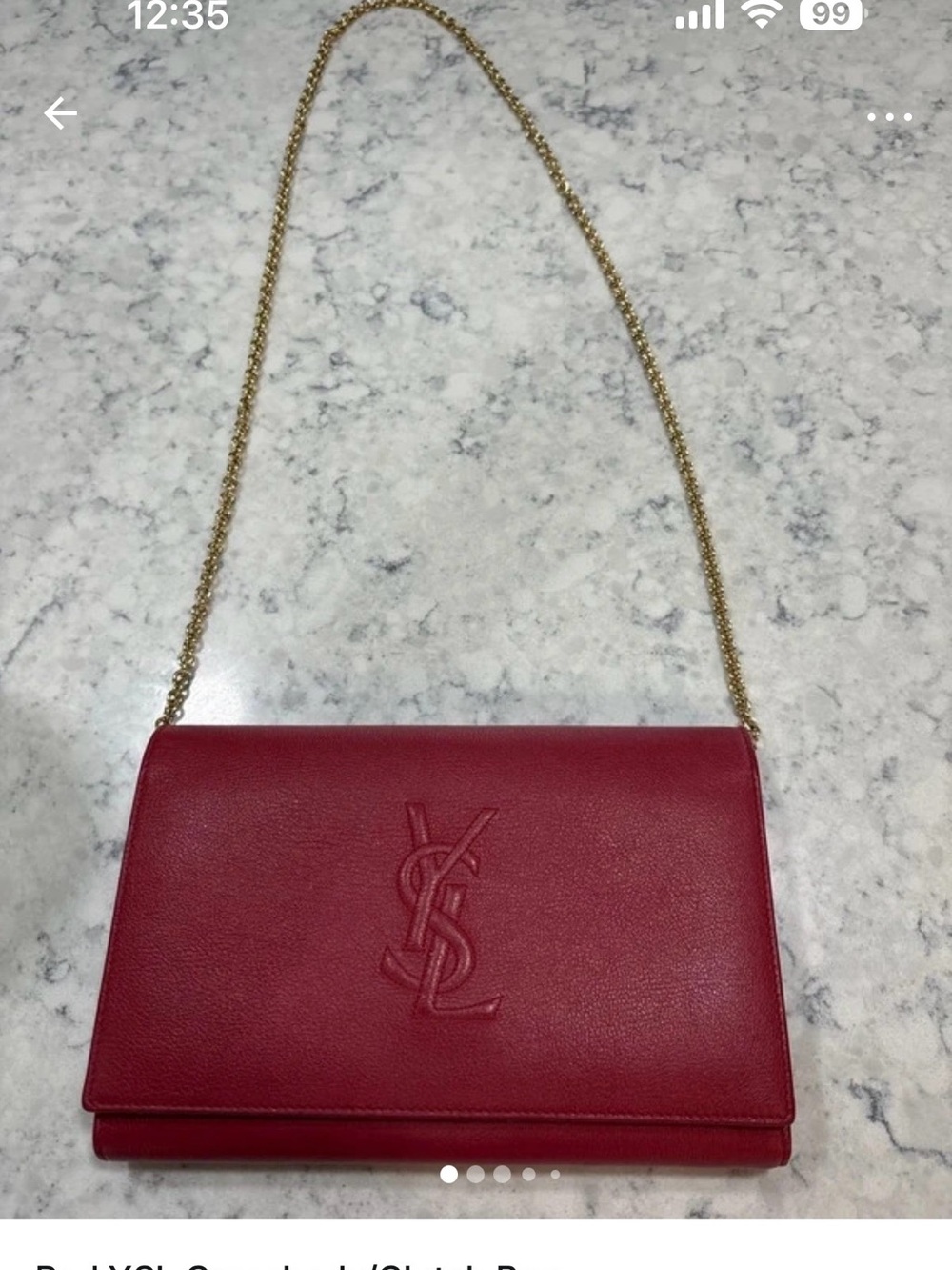 Saint Laurent Red Leather Crossbody with Gold Chain Strap